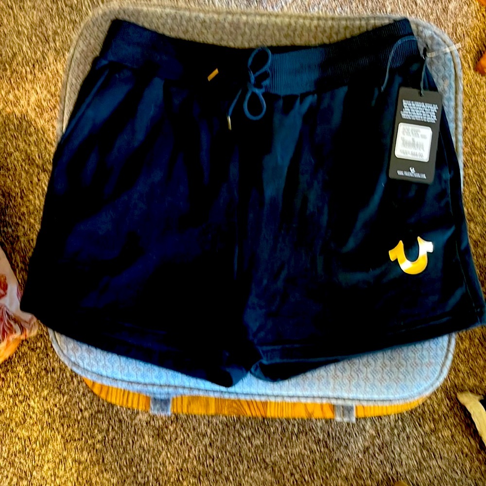 True Religion black draw string shorts. NWT